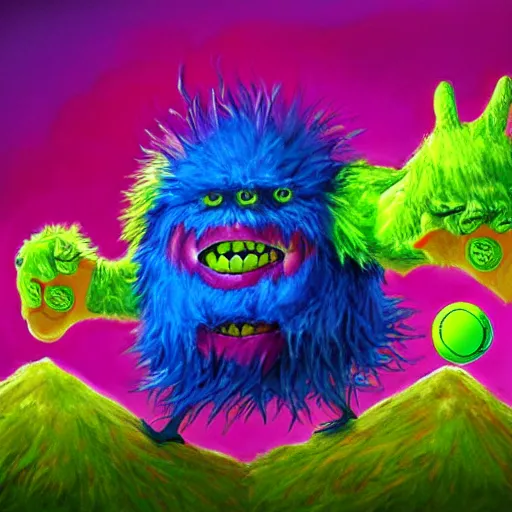 Image similar to a tennis ball monsters, colorful, digital art, fantasy, magic, chalk, trending on artstation, ultra detailed, professional illustration by basil gogos