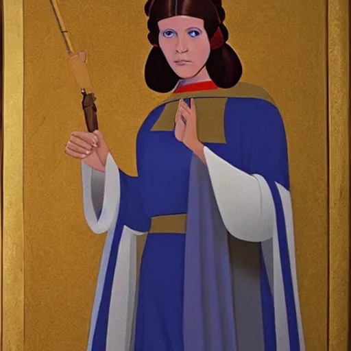 Prompt: young carrie fisher as princess leia, portrait by fra angelico