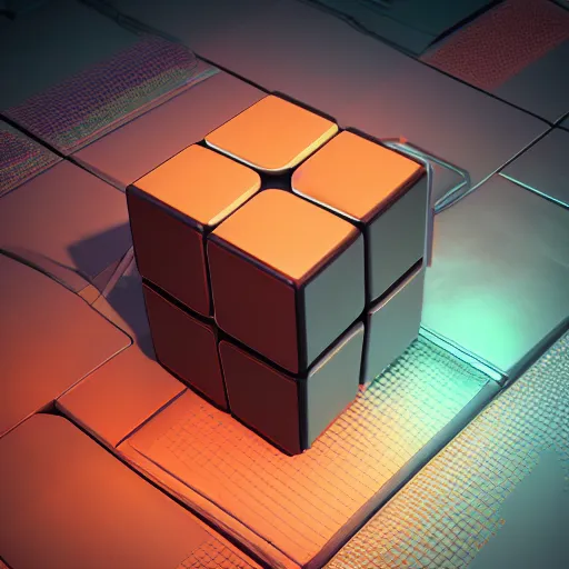 Image similar to cyberpunk futuristic rubicks cube,product,octane render,detailed,unreal render,3d,4k,isometric