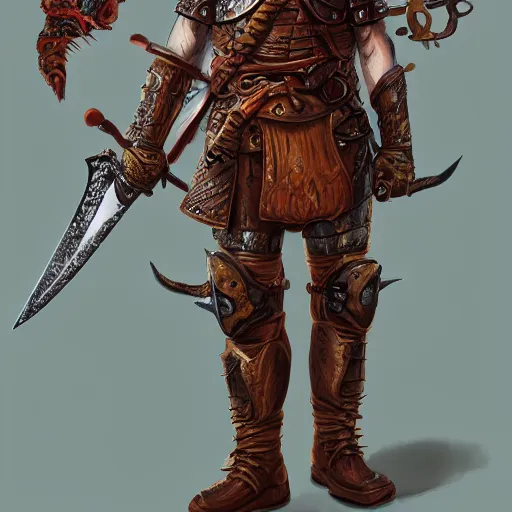 Prompt: d & d fighter, rag tag leather armour, great sword, ginger hair, over - sized boots, reference sheet, artstation, concept art, vibrant colors!, smooth, sharp focus, illustration, fantasy style, ray tracing, hyperdetailed