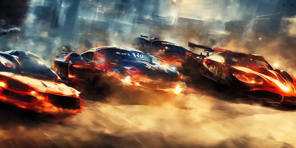 Prompt: a commercial art for a racing movie with lot of motion blur, cinematic, dramatic, artstation, epic