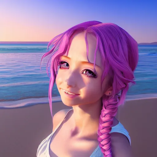 3d Rendering Anime Teenager Girl Purple Stock Illustration 1833439696