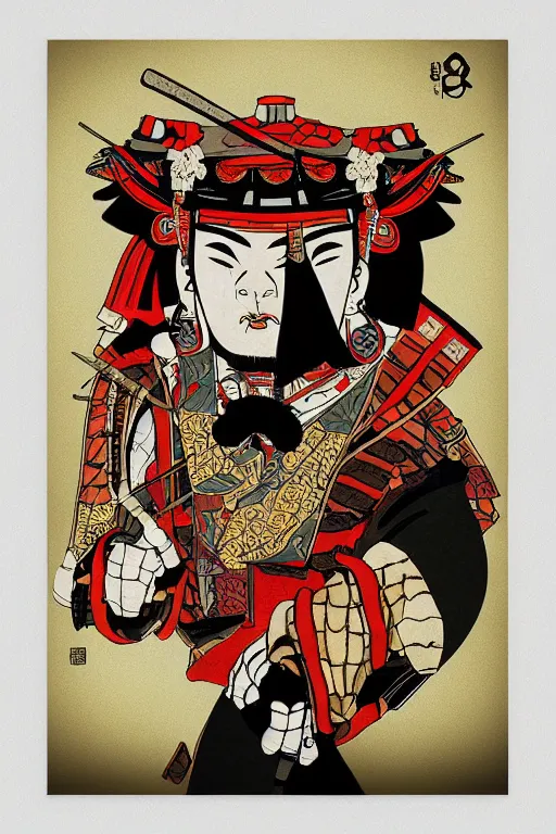 Prompt: samurai art print