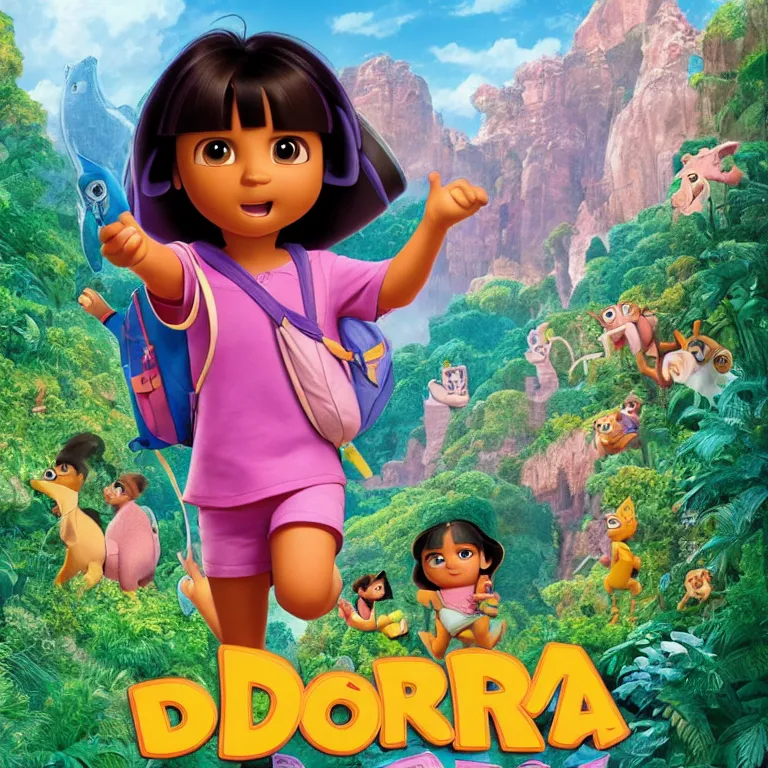 Image similar to Dora the Explorer 3D by Disney Concept Artists, blunt borders, rule of thirds