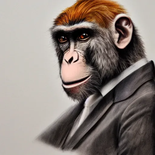 Image similar to realistic sketch of a monkey in a suit, detailed, 4 k output