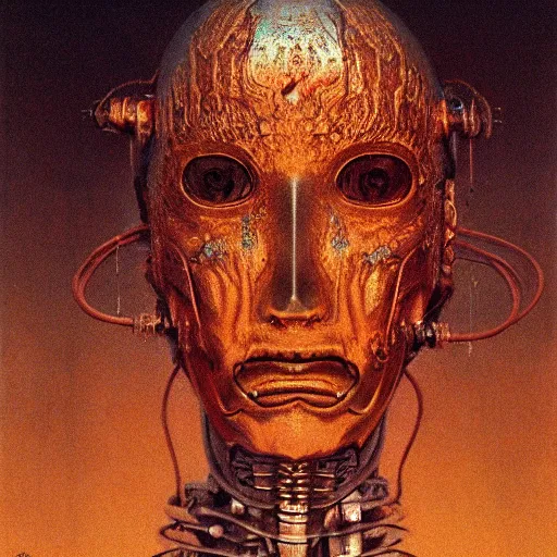 Image similar to style by millais, ( ( ( ( ( ( ( ( by beksinski ) ) ) ) ) ) ) ), portrait painting of cybernetic yokai, 8 k, highly detailed, octane render, by millais,