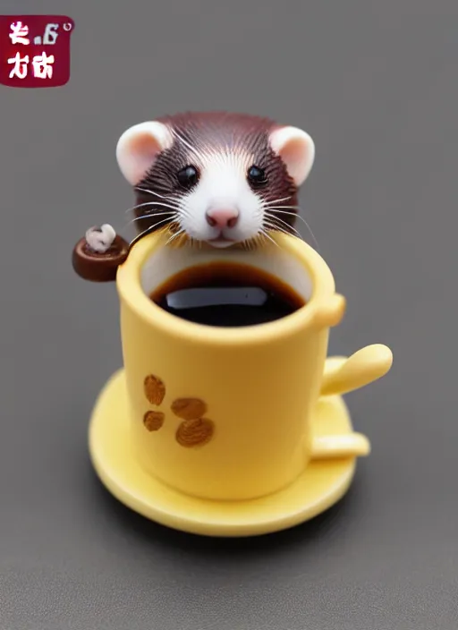 Image similar to 80mm resin detailed miniature of fluffy cute ferret drink coffee, Product Introduction Photos, 4K, Full body, simple background