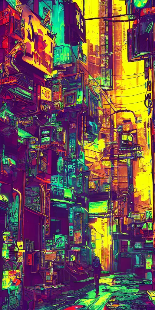 Prompt: cyberpunk alley, pop art, rtx, 8 k, ray tracing, highly detailed, cold colors, rain,