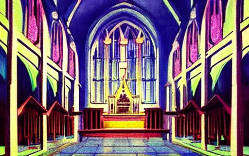 Image similar to an empty church, art by hayao miyazaki, studio ghibli film