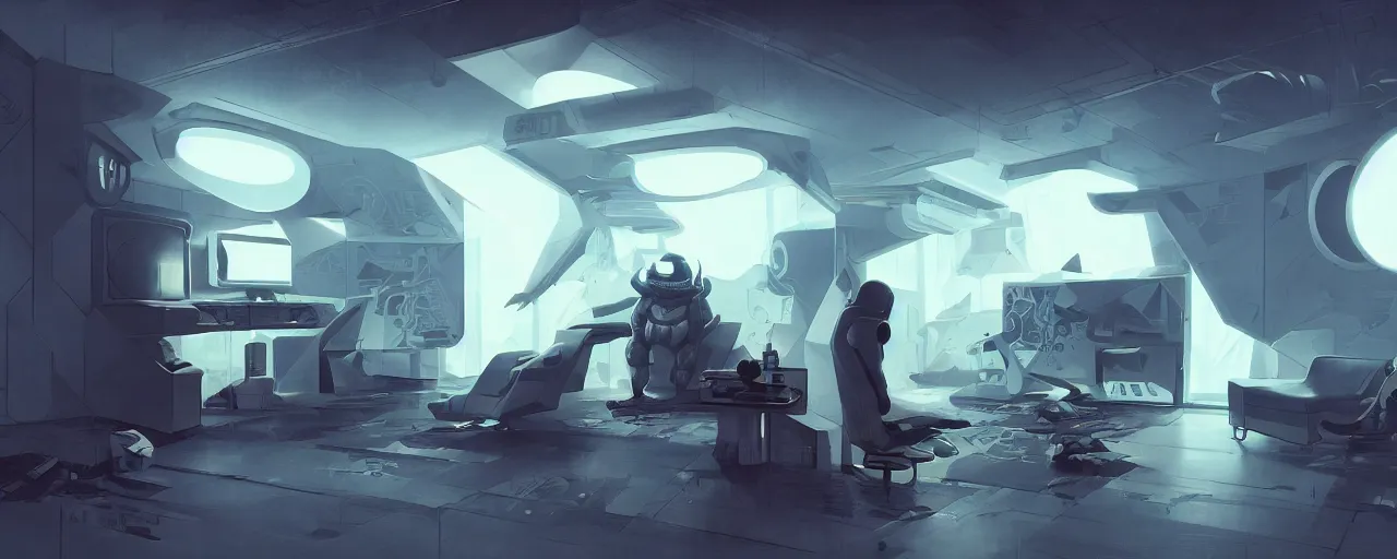 Prompt: duotone concept illustration of cyborg emperor penguin in futuristic computer room. cinematic scene. volumetric lighting. golden ratio accidental renaissance. by sachin teng and sergey kolesov and ruan jia and heng z. graffiti art, scifi, fantasy, hyper detailed. octane render. concept art. trending on artstation