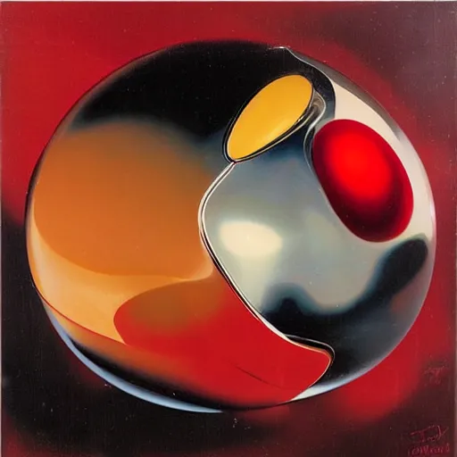 Prompt: chrome spheres on a red cube by rolf armstrong