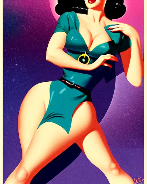 Image similar to a retro sci - fi pinup illustration of dita von teese in the style of alberto vargas and in the style of gil elvgren.