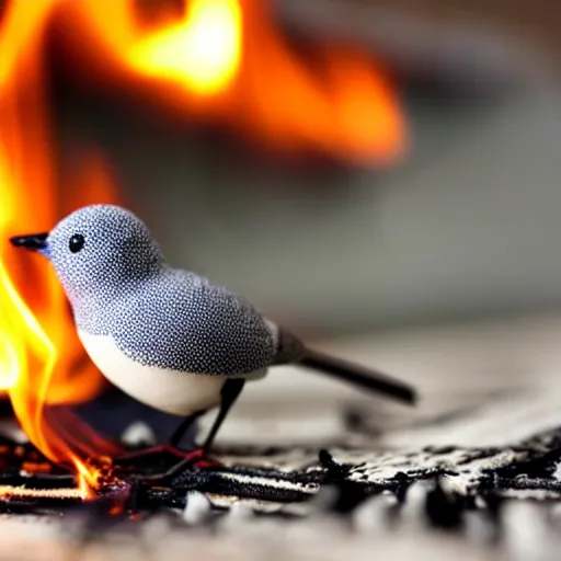 Image similar to a small bird burning love letters on a fire