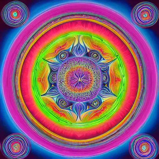 Prompt: hyper dream waves, trending on artstationhd, painting by alex grey and buddha, mandala background, psychedelic artwork