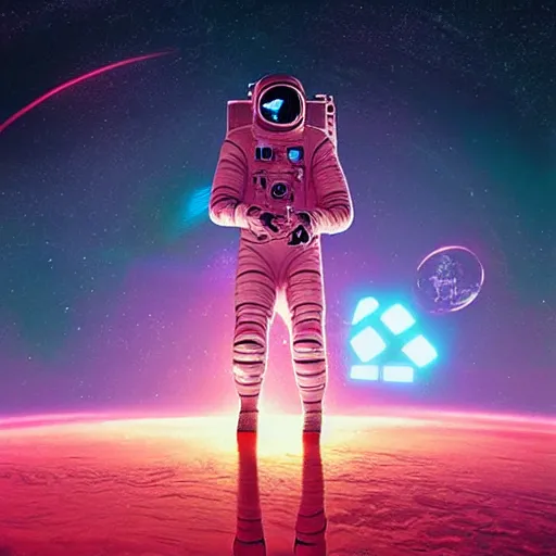 Image similar to Trending NFT digital artwork by Beeple with astronaut in weird dystopian landscape full of pop culture references