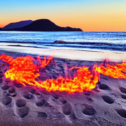 Prompt: flaming. beach,