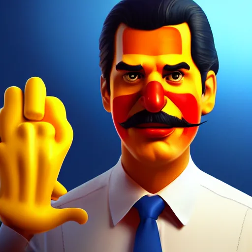 Image similar to Portrait of Pedro Sanchez, prime minister of Spain, as Ronald McDonald, mattepainting concept Blizzard pixar maya engine on stylized background splash comics global illumination lighting artstation lois van baarle, ilya kuvshinov, rossdraws