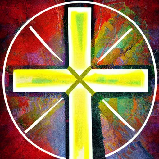 Image similar to christian cross art.. digital layered. visible paint strokes.