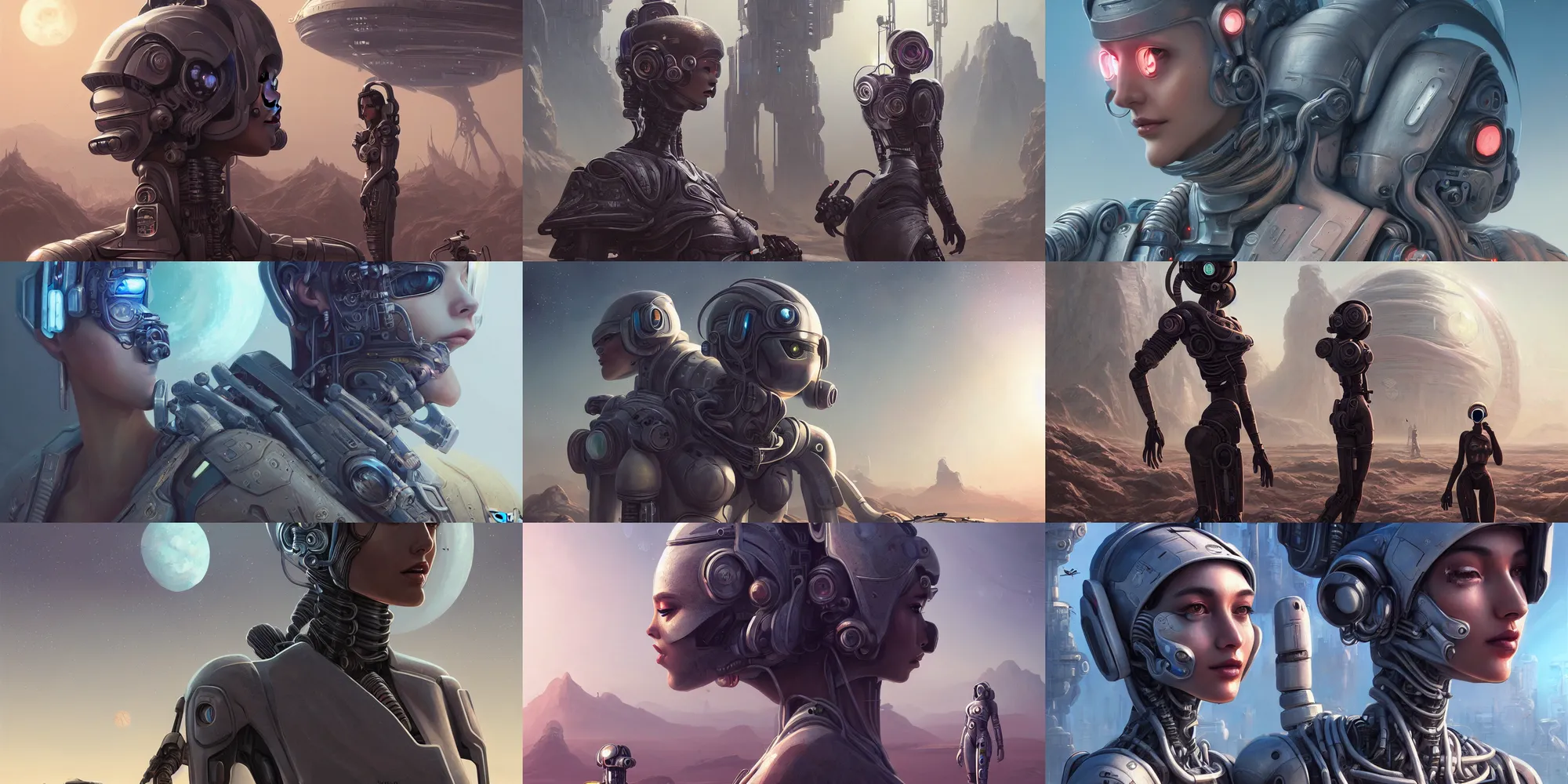 Prompt: ultra realistic style illustration, beautiful alluring nasa android in an apocalyptic ancient alien wasteland, gorgeous face and figure, cyberpunk, sci - fi, fantasy, intricate, elegant, highly detailed, digital painting, artstation, concept art, smooth, sharp focus, illustration, art by mansik yang and rashed alakroka and simon stalenhag and wlop