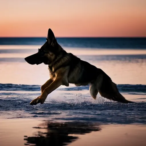 Image similar to German Shepherd walks on Water, 8k photography