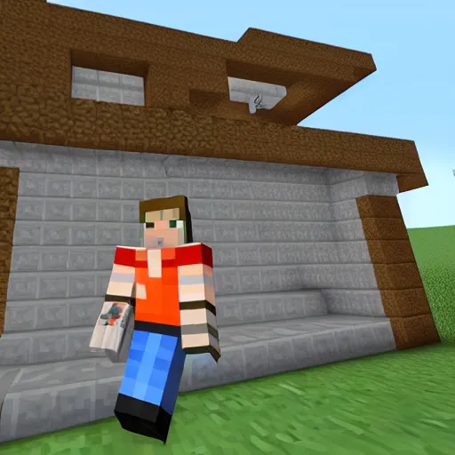 Prompt: minecraft steve breaking into a house with a diamond pickaxe