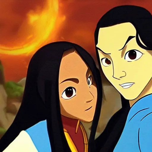 Image similar to a selfie of Ang and Ozai from avatar the last airbender