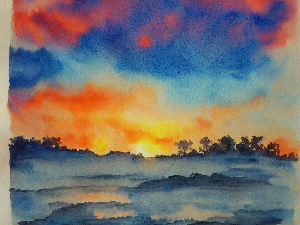 Image similar to watercolor of the most beautiful sunset ever seen