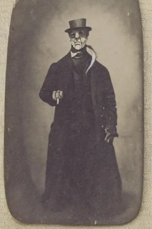 Image similar to cabinet card of creepy mutant monster victorian gentleman, scary, nightmare, horror