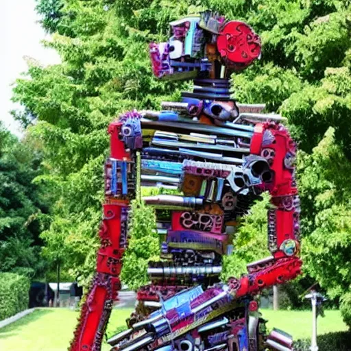 Image similar to A sculpture made of recycled materials but with perfect definition, 💃🤖