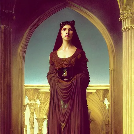 Prompt: detailed portrait painting of a princess in a steampunk cathedral by Michael Whelan, William Adolphe Bouguereau, John Williams Waterhouse,