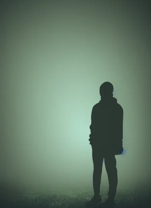 Image similar to a dark silhouette glowing aura, mist, noise texture