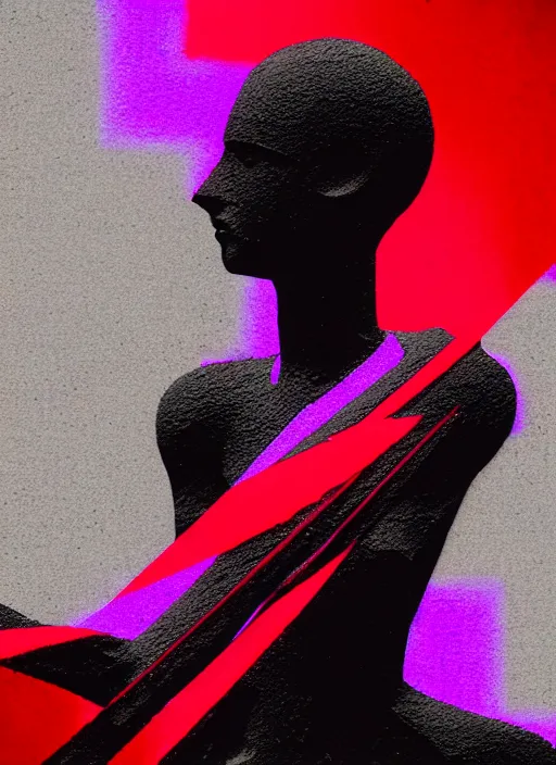 Image similar to black background with subtle red and purple design elements, greco roman statue, grey, nekro, abstract art, thin lines, dark, glitch art, neo vaporwave, gritty, layout frame, trending on artstation