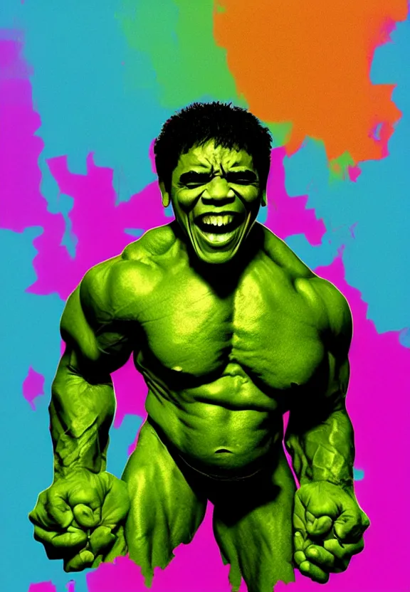 Image similar to Obama Hulk by Beeple with extra Andy Warhol influence