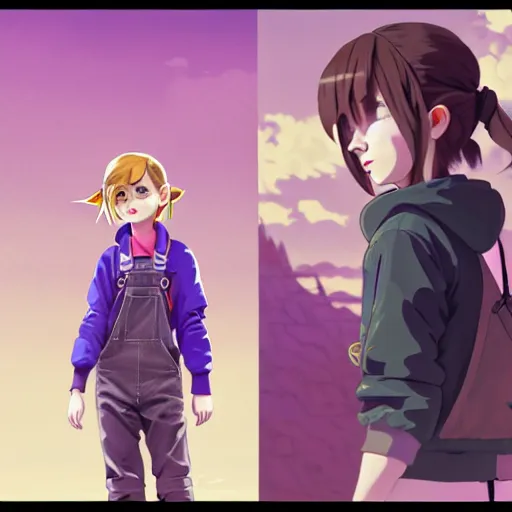 Image similar to beautiful boyish emma watson in majora's mask, wearing oversized mayan bomber jacket with overalls and leotard, bulky poofy bomber jacket with mayan patterns, aztec street fashion, gapmoe yandere grimdark, trending on pixiv fanbox, painted by greg rutkowski makoto shinkai takashi takeuchi studio ghibli, akihiko yoshida