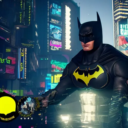 Prompt: Batman in Cyberpunk 2077