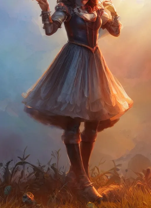 Image similar to beautiful female dorothy gale, cate blanchett as dorothy, full body character concept, armor, super powers, fantasy, intricate, elegant, highly detailed, digital painting, artstation, concept art, shining, sharp focus, illustration, art by stanley lau