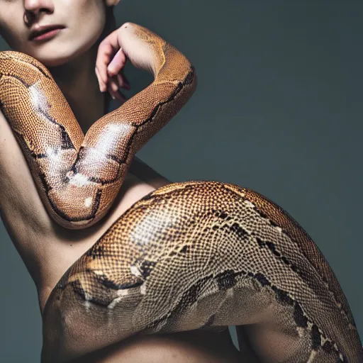 Prompt: girl, full body, photography, 4k, highly detailed, woman shedding skin like a snake stylised