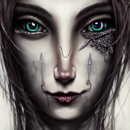 Image similar to a gothic girl with 4 arms with a beautiful face, young face, pretty face, beautiful detailed face, very detailed eyes, female art, intricate details, hyper detailed, artstation, 8 k resolution, high detail, digital painting