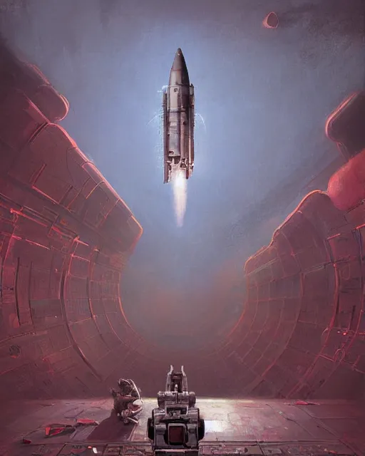 Image similar to a highly detailed epic cinematic concept art CG render digital painting artwork: Soviet space launch. By Greg Rutkowski, in the style of Francis Bacon and Syd Mead and Norman Rockwell and Beksinski, open ceiling, highly detailed, painted by Francis Bacon and Edward Hopper, painted by James Gilleard, surrealism, airbrush, Ilya Kuvshinov, WLOP, Stanley Artgerm, very coherent, triadic color scheme, art by Takato Yamamoto and James Jean
