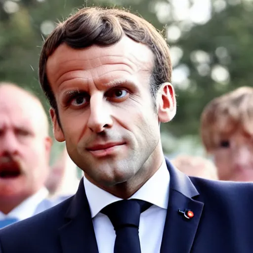 Prompt: emmanuel macron on a bear