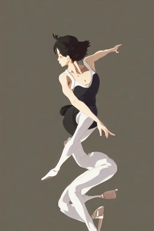 Image similar to ballerina, artwork made by makoto shinkai, inspired in hirohiko araki, clean details, light color palette, anatomically proportional, hd