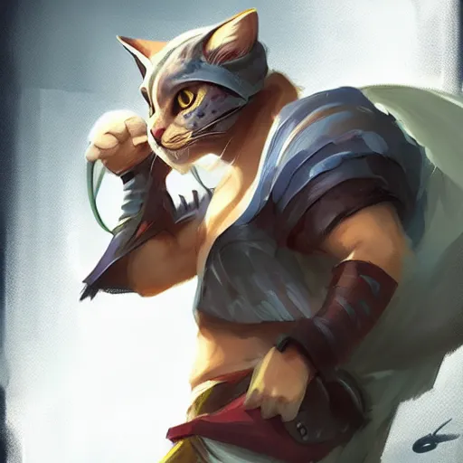 Prompt: cat as a few male characters from league of legends by greg rutkowski