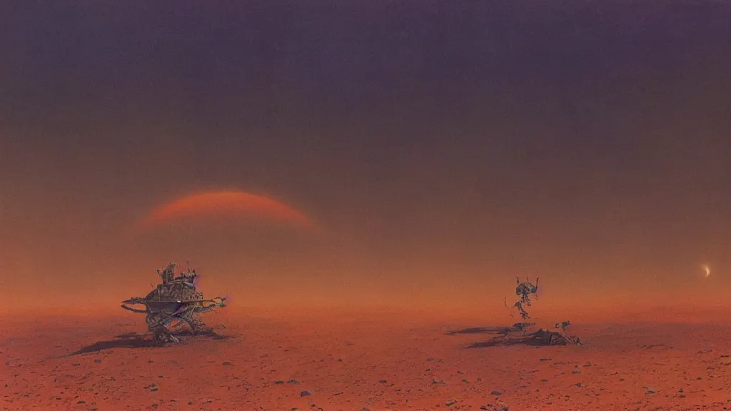 Prompt: emissary space by arthur haas and bruce pennington and john schoenherr, cinematic matte painting, photo realism, dark color palate, desert mars