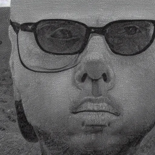 Prompt: beautiful portrait of anthony fantano, theneedledrop, standing in desolate empty brutalist ruins desert wasteland, close - up, painted by zdzislaw beksinski