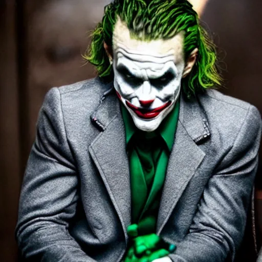 Prompt: a portrait photo still of cristiano ronaldo as joker in the new batman movie, very scary, highly detailed