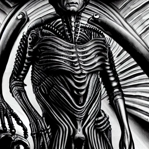 Prompt: film still of saul goodman in alien, giger, detailed