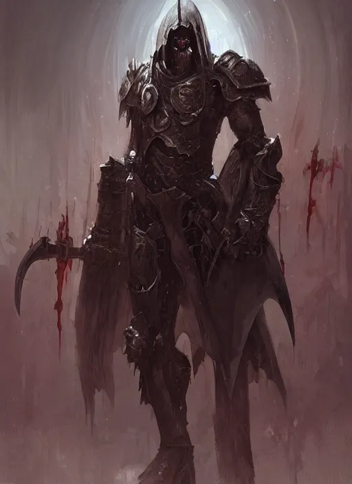 Prompt: creepy eerie executioner wearing a bloody metal armor, elegant, digital painting, concept art, smooth, sharp focus, illustration, from StarCraft by Ruan Jia and Mandy Jurgens and Artgerm and William-Adolphe Bouguerea