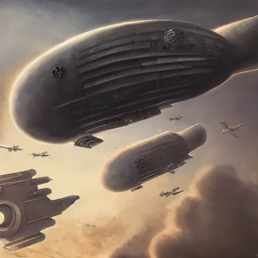 Image similar to a brutalist painting of a large steampunk airship getting shot down in the sky, by charlie bowater, 4 k