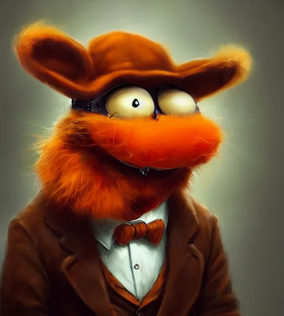 Prompt: cute anthropomorphic garfield as sherlock holmes, smiling, perfect face, orange fur, deerstalker hat, cinematic, elegant, highly detailed, psychedelic, digital painting, artstation, smooth, hard focus, illustration, art by jessica rossier and and brian froud