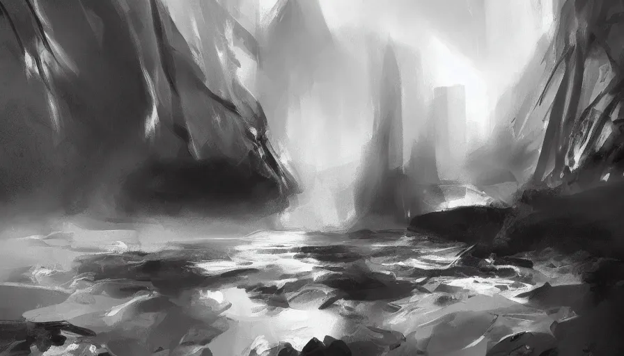 Image similar to enviroment thumbnail black and white, cgsociety, oil painting by jama jurabaev, extremely detailed, brush hard, artstation, high quality, brush stroke